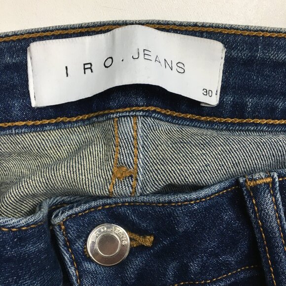 IRO Jarod Medium Wash Step Fray Hem 5 Pocket Logo Hardware Jeans - Picture 2 of 12